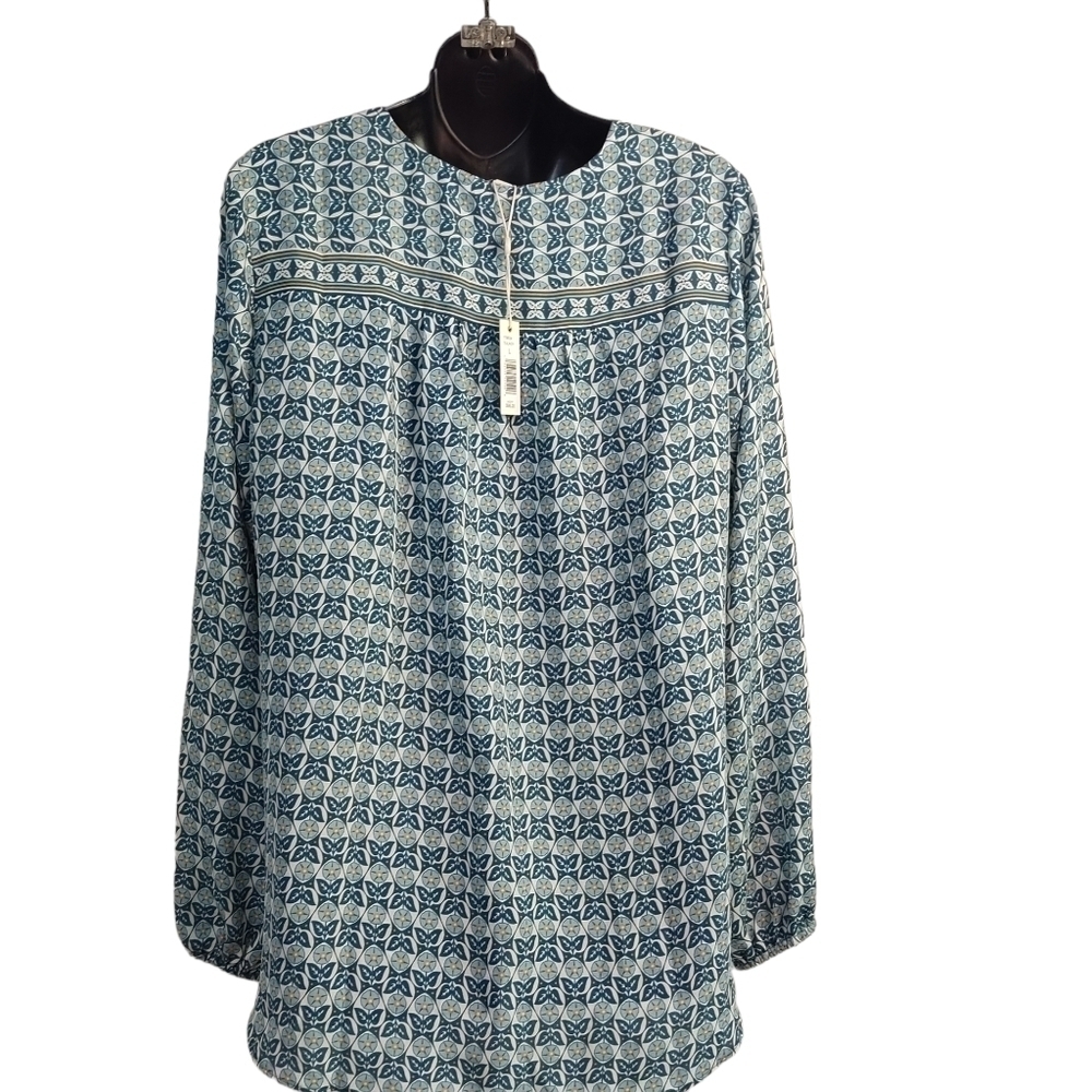 Maxi Studio Teal Floral Print Wrap Front Top Blouse Size L NWT - Picture 2 of 9